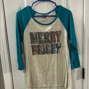 Teal and Cream Merry Bright Raglan Tee